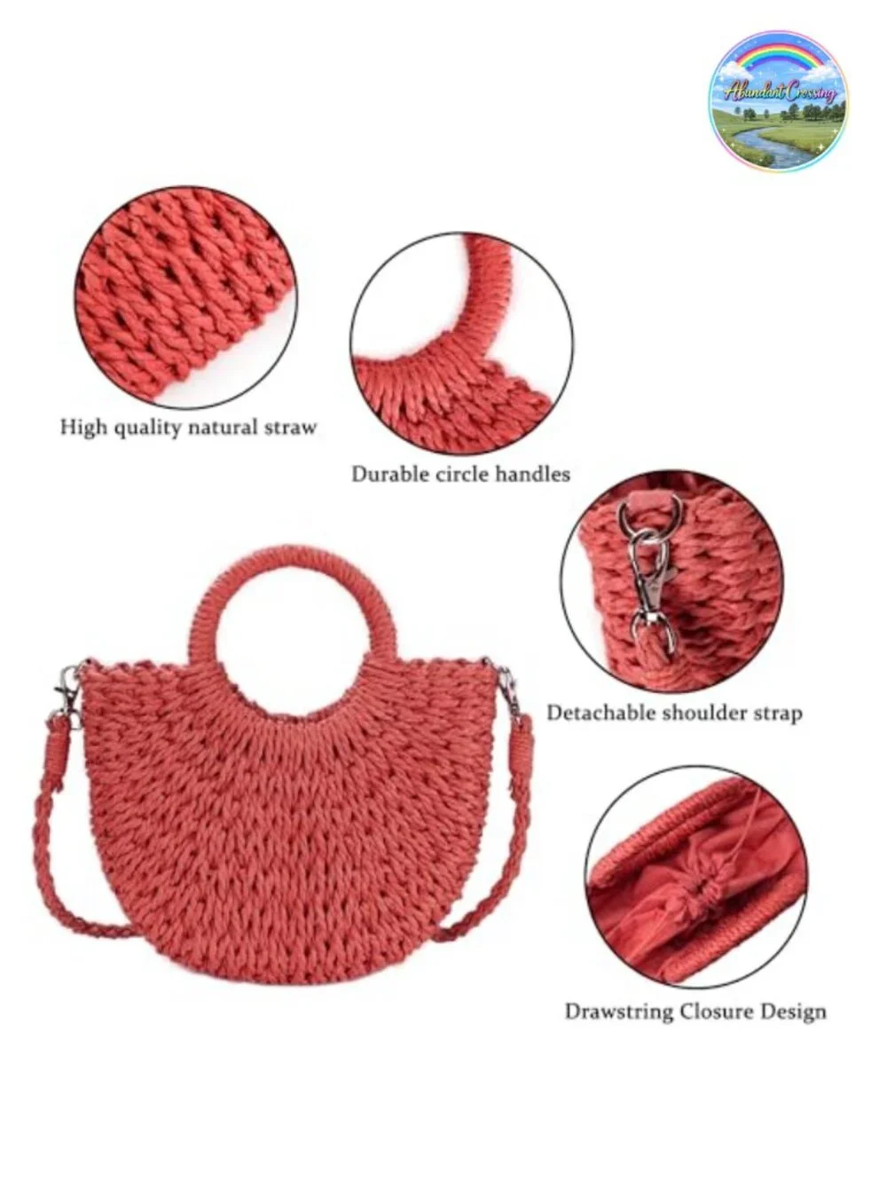 Handwoven Straw Beach Bag Crossbody Top Handle Satchel Handbag Purse